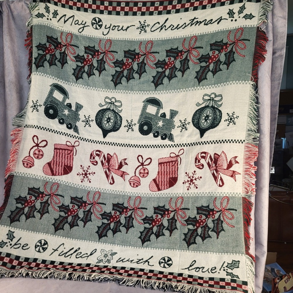 Vtg NWT Mohawk Home May Your Christmas Be Filled with Love 54x45" Throw Blanket